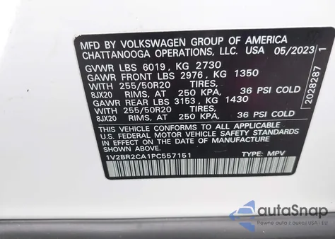 2023 Volkswagen Atlas 3.6L V6 Sel from USA, damaged, VIN 1V2BR2CA1PC557151